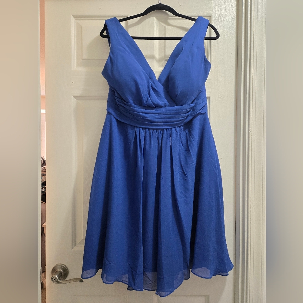 Azazie Royal Blue Midi Dress with Pockets